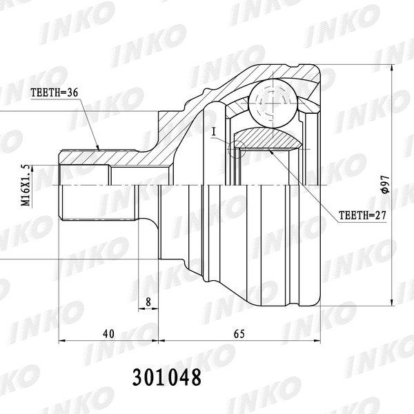 Шрус VAG 1K0407311J Inko 301048 GOLF V, JETTA III, PASSAT