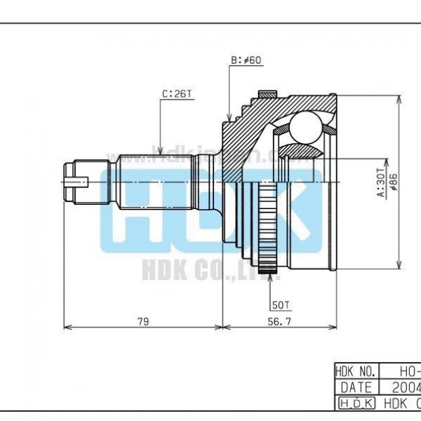 Шрус Honda 44306-S7C-950 HDK eco HOE055A (HO-055A50) D15B D16/17A F18/20B F23A K20A C ABS 30x60x26 