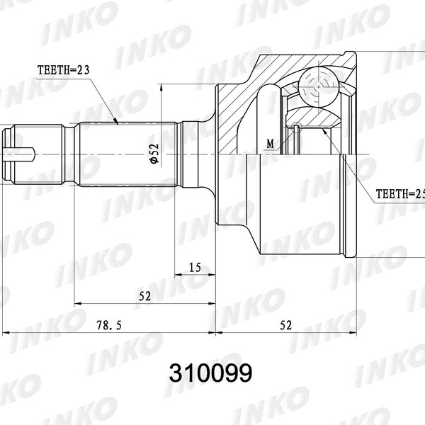 Шрус Honda 44305-SAA-000 Inko 310099 (HOE-047,CO-3413,HO-47) L13/15A GD1/3 Без ABS 25/52/23 