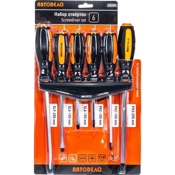 Набор отверток  6предм АвтоДело c 2-х комп ручкой усилен
