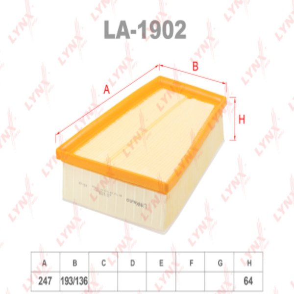 Фильтр воздушный Lynx LA-1902 (CA 10651 Fram/C 25115 Mann/LF0292 Green) 